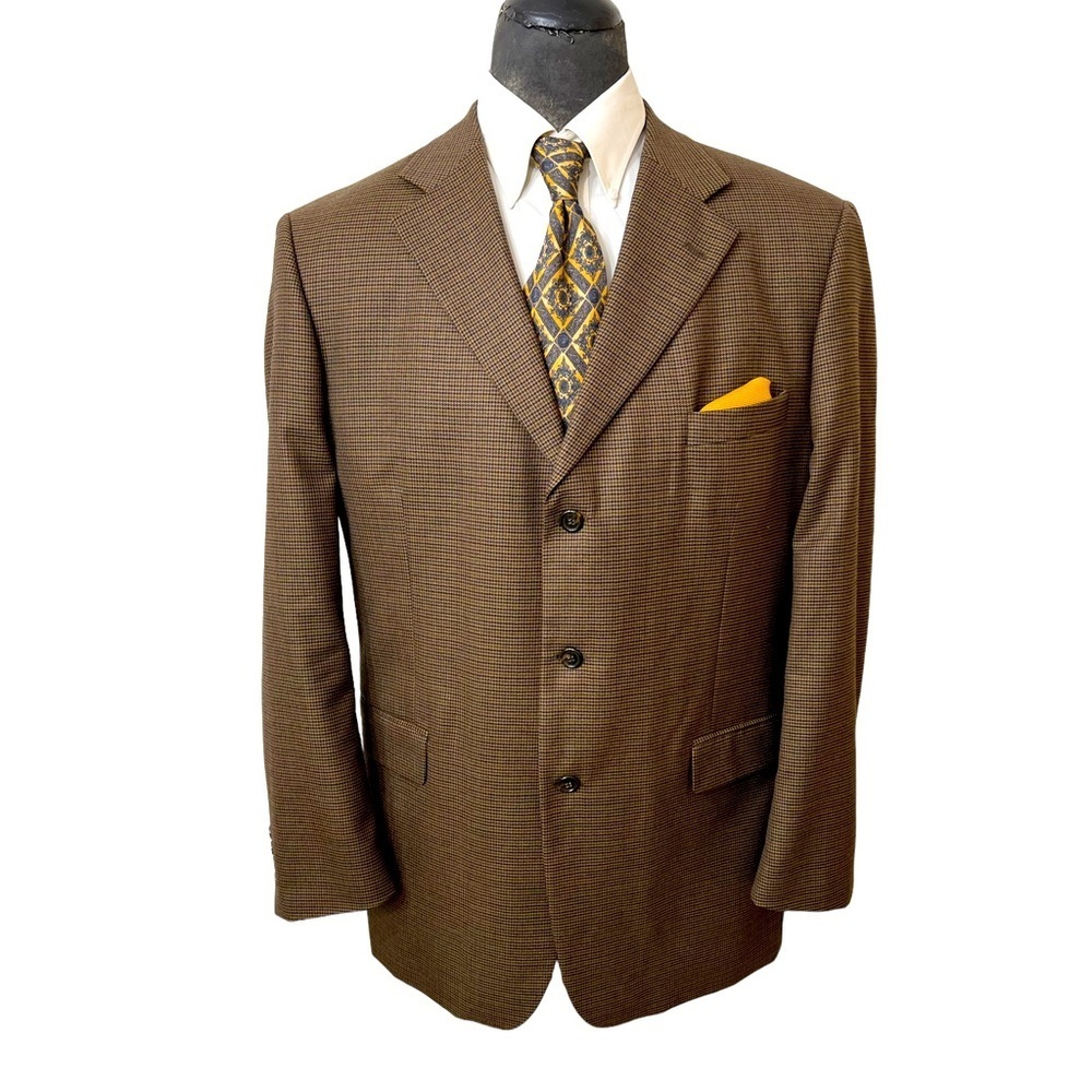 BILL BLASS 100% WOOL BLAZER HOUNDSTOOTH. SIZE 46L THREE BUTTON CLOSER ☑️